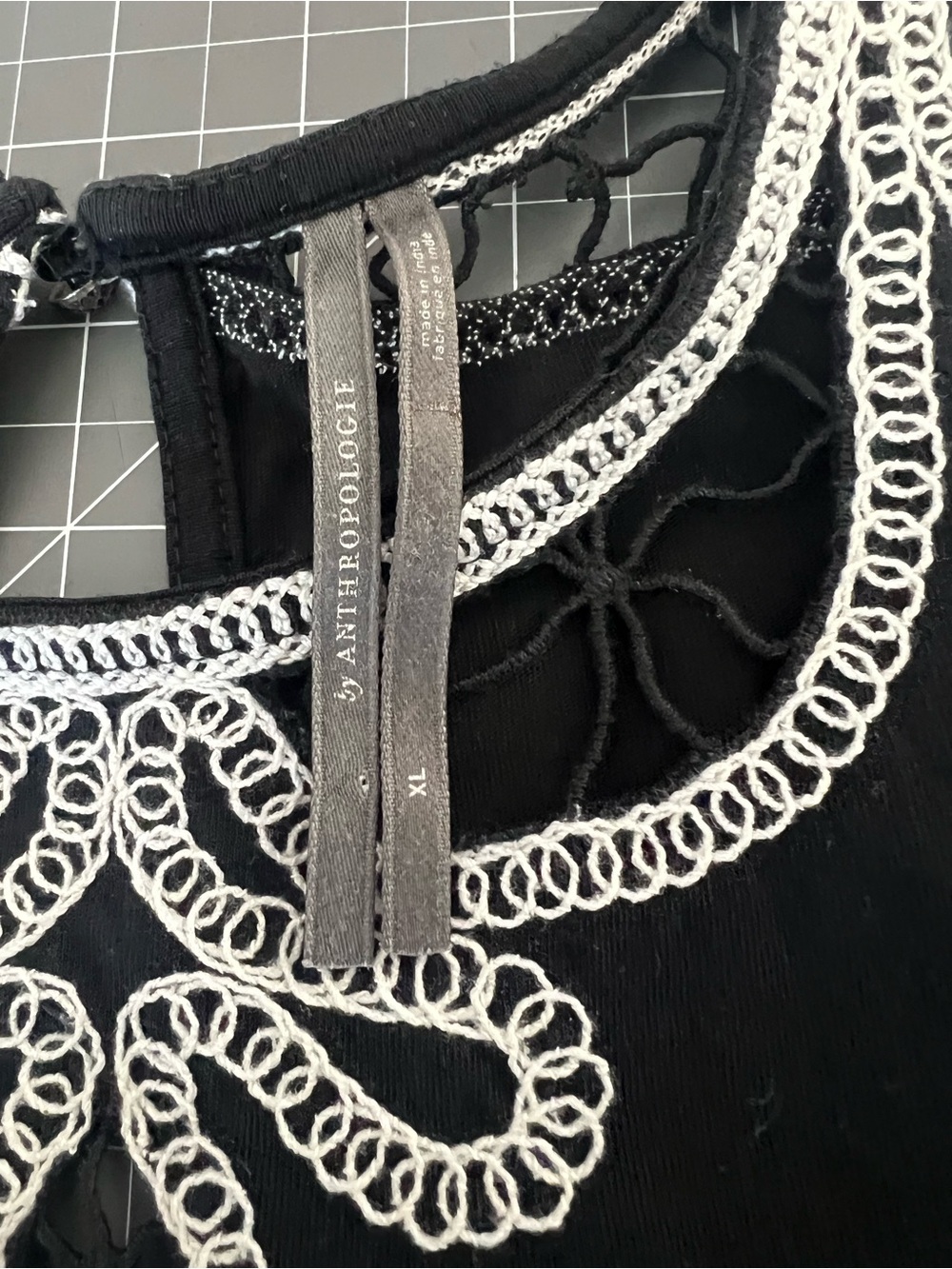 Anthropologie Black Top with White Crochet Trim - Picture 6 of 8